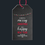 Chalkboard and Lights Merry Christmas Gift Tags<br><div class="desc">Chalkboard  Merry Christmas and Happy New Year  Photo Holiday design template ready for you to add your own details  . If you wish to change the colour or font of the text click customise further at the end of the template .</div>