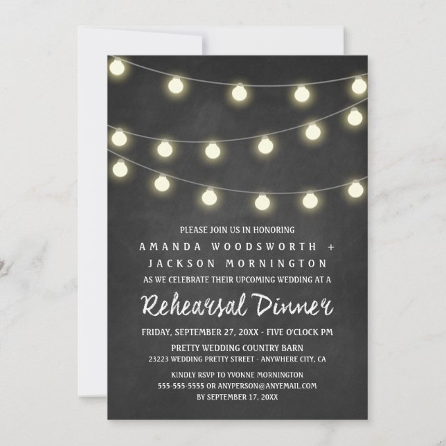 Chalkboard and Lights Rehearsal Dinner Invitations (Front)