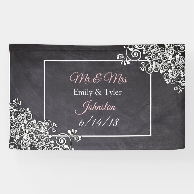 Chalkboard and Pink Heart Wedding Banner (Horizontal)