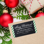 Chalkboard and Stripes Christmas Return Address Label<br><div class="desc">Custom Merry Christmas return address labels with a faux chalkboard background and green striped border. Personalise it with your family name and return address. Use the design tools to edit the text fonts and colours or add your own photos to create unique one of a kind holiday return address labels....</div>
