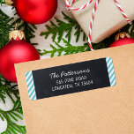 Chalkboard and Stripes Monogram Return Address<br><div class="desc">Custom Christmas return address labels with a faux chalkboard background and aqua striped border. Personalize it with your monogram initial, family name and return address. Use the design tools to edit the text fonts and colors or add your own photos to create unique one of a kind holiday return address...</div>