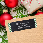 Chalkboard and Stripes Monogram Return Address<br><div class="desc">Custom Christmas return address labels with a faux chalkboard background and green striped border. Personalise it with your monogram initial, family name and return address. Use the design tools to edit the text fonts and colours or add your own photos to create unique one of a kind holiday return address...</div>