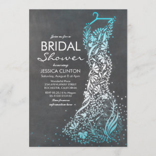 Chalkboard and Turquoise Vintage Bridal Shower Invitation