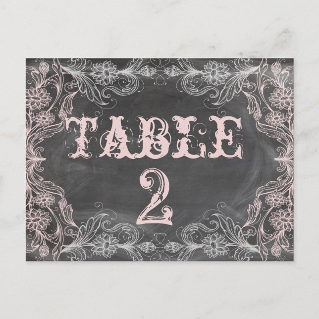 Chalkboard Antique Pink Floral Table Number Card (Front)