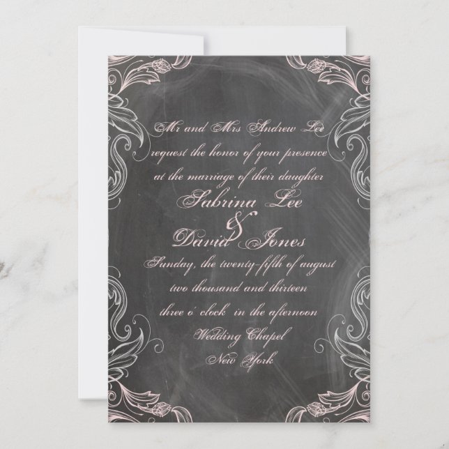 Chalkboard Antique Pink Floral  Wedding Invitation (Front)
