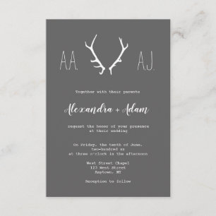 Chalkboard antlers monogram wedding invitations