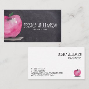 Chalkboard Apple Customisable Online Tutor Teacher Business Card
