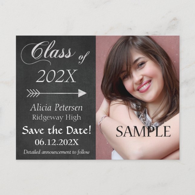 Chalkboard Arrow Save the Date Graduation Postcard (Front)