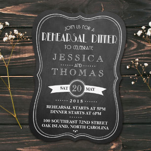 Chalkboard Art Deco Wedding Rehearsal Dinner Invitation