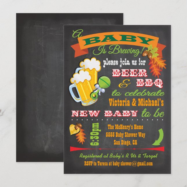 Chalkboard Autumn Baby is brewing baby shower Invitation (Front/Back)