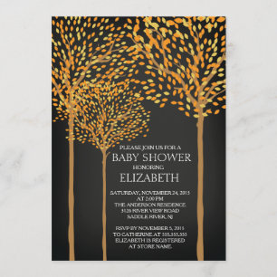 Chalkboard Autumn Trees Baby Shower Invitation