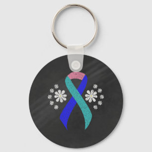 Chalkboard Awareness Teal/Pink/Blue Ribbon Key Ring