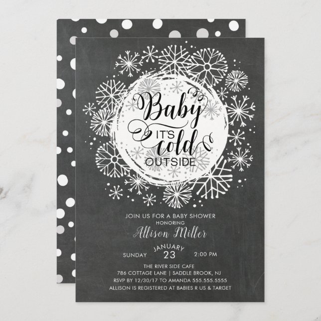 Chalkboard Baby It's Cold Outside Invitation (Front/Back)