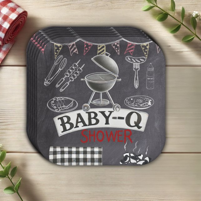 Chalkboard Baby-Q Grill Baby Shower Paper Plate (Creator Uploaded)