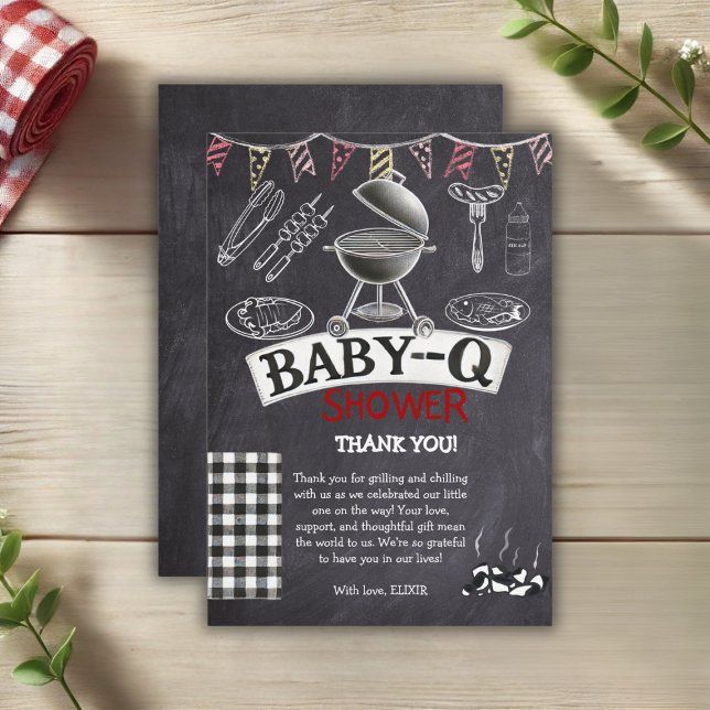 Chalkboard Baby-Q Grill Baby Shower Thank You Card (Creator Uploaded)