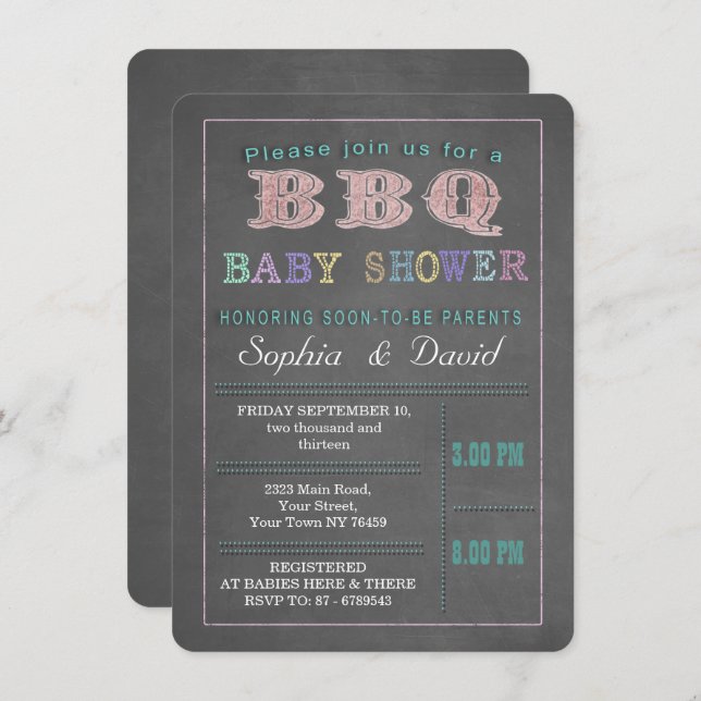 Chalkboard Baby Shower Barbecue Custom Invitation (Front/Back)