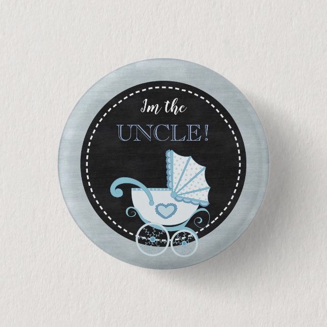 Chalkboard Baby Shower Blue I'm the Uncle Button (Front)