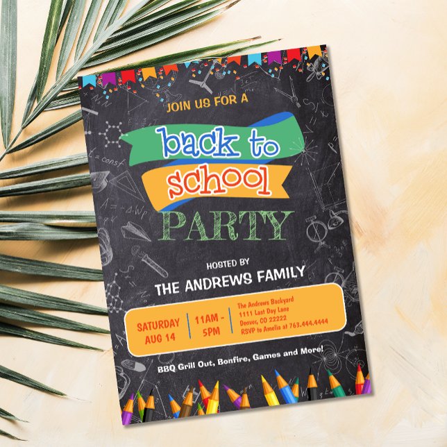 Chalkboard Back to School Family Party Invitation (Chalkboard Back to School Family Party Invitation)