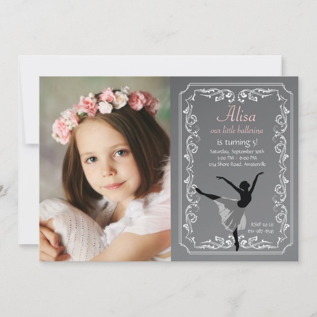 Chalkboard Ballerina Photo Birthday Invitation (Front)