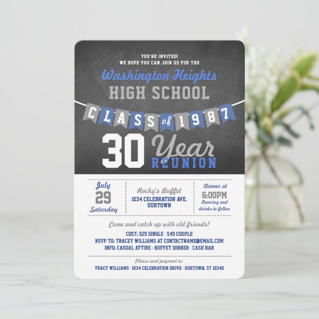Chalkboard Banner High School Reunion Invitations (Standing Front)