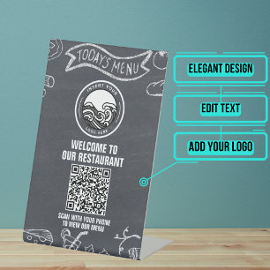Chalkboard Banner Restaurant Menu QR Code Pedestal Sign