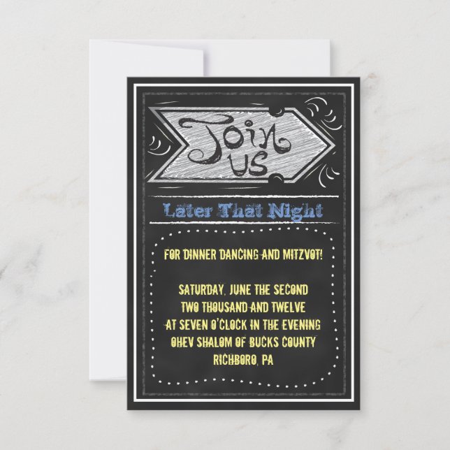 CHALKBOARD Bar Mitzvah Invitation Party Card (Front)