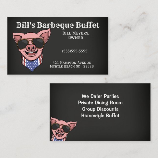 Chalkboard Barbecue Pig Illustration Business Card (Front/Back)