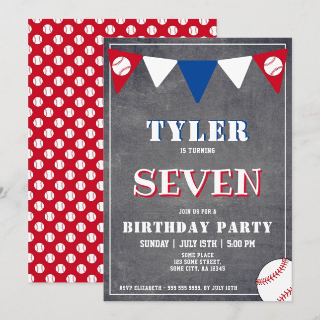 Chalkboard Baseball Birthday Invitation Birthday (Front/Back)