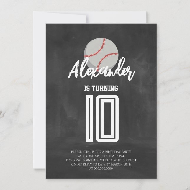 Chalkboard Baseball Birthday Party Invitation (Front)