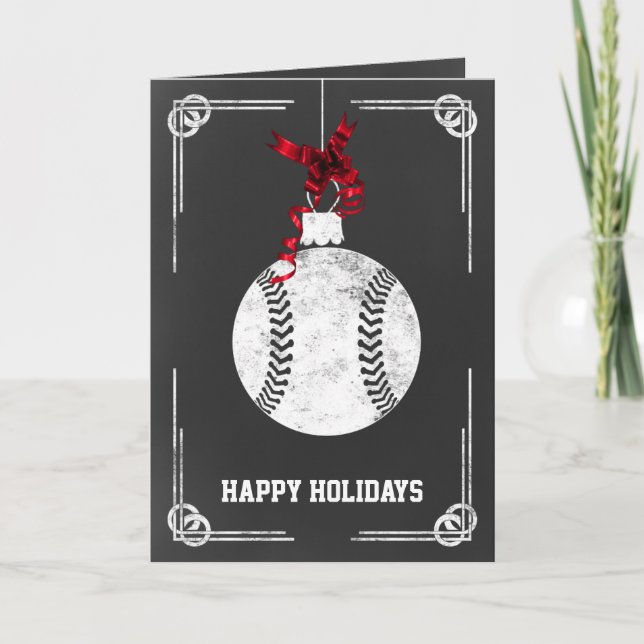 chalkboard baseball player Christmas Cards (Front)