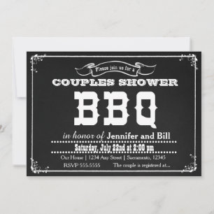 Chalkboard BBQ Barbecue Summer Black White Invite