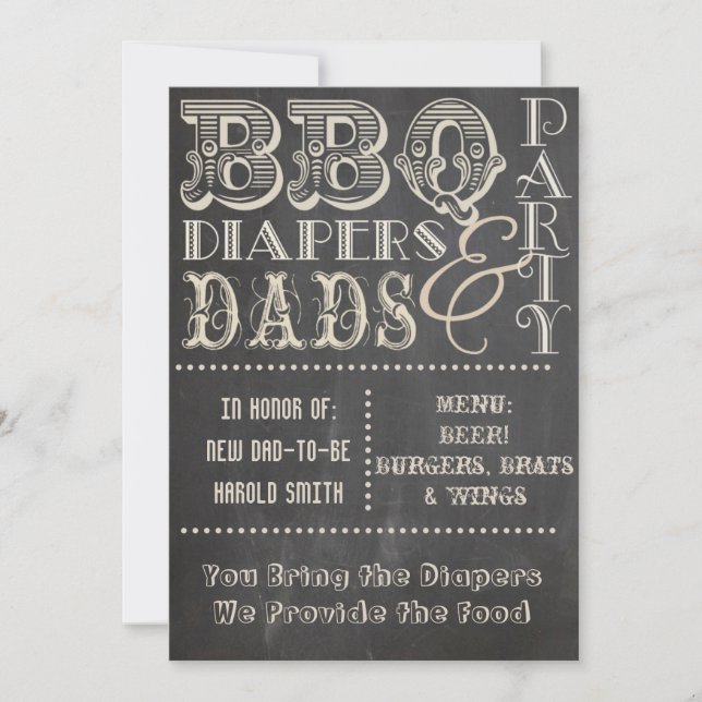 Chalkboard BBQ Diapers and Dads Baby Shower Invitation (Front)