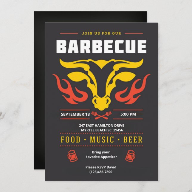 Chalkboard BBQ Grill  Cookout  Summer  Party Invitation (Front/Back)