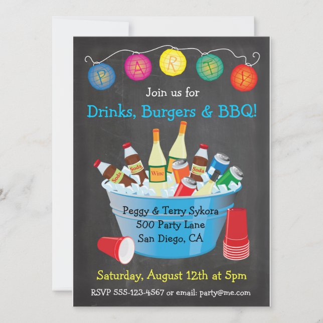 Chalkboard BBQ Party Drinks Invitations (Front)