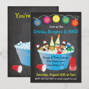 Chalkboard BBQ Party Drinks Invitations