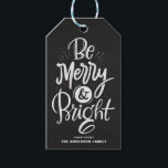 Chalkboard Be Merry and Bright Lettering Christmas Gift Tags<br><div class="desc">Be merry and bright. Customisable holiday gift tag featuring hand-lettered script with a faux chalkboard background. Personalise by adding names and messages. This rustic modern calligraphy Christmas gift tag is available in a variety of backgrounds.</div>