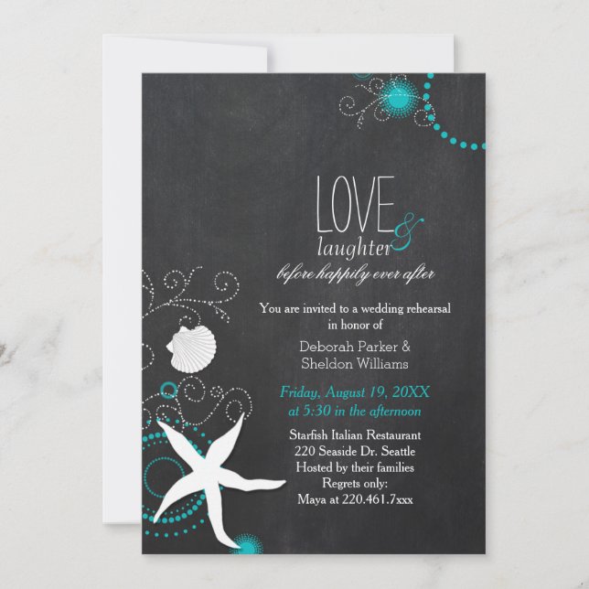 Chalkboard Beach Wedding Rehearsal Dinner Invitation (Front)