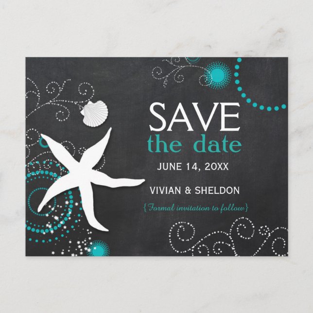 Chalkboard Beach Wedding Save the Date Announcement Postcard (Front)