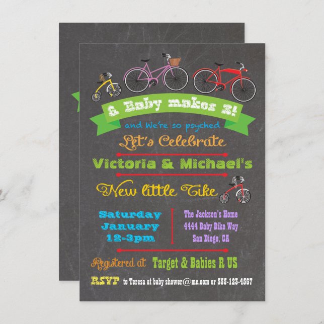 Chalkboard Bicycle Baby Shower Invitation (Front/Back)