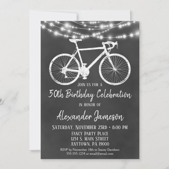 Chalkboard Bicycle Birthday Party Invitation Adult (Front)