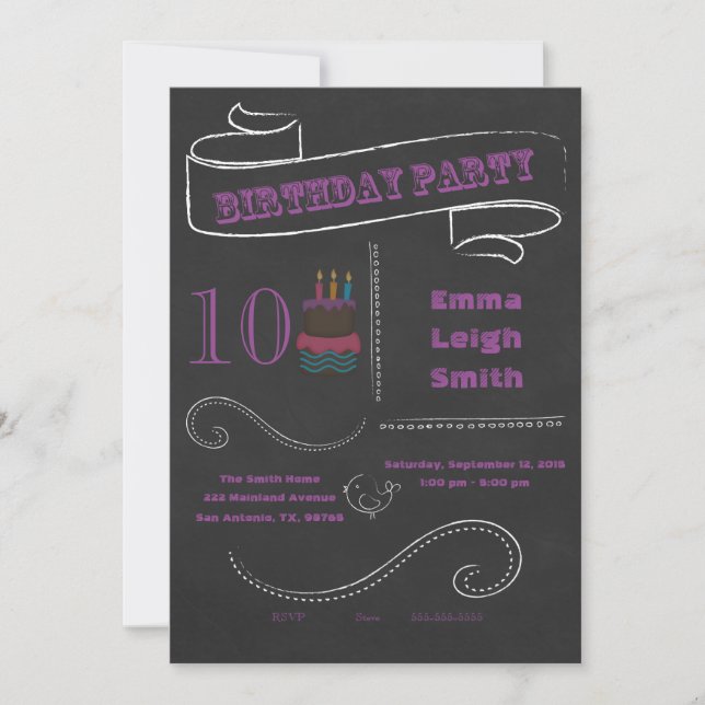 Chalkboard Birthday Invitation Purple;doubledigits (Front)