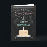 Chalkboard Birthday on Christmas Card<br><div class="desc">Trendy Chalkboard Christmas Birthday Card for family or friends. It features a chalkboard,  ornaments and a Birthday Cake. (Card is not a real chalkboard or chalk,  it only appears that way.) Design ©2013 Kreative Sentiments Cards by Sherry Harris</div>