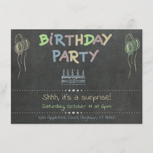 Chalkboard Birthday Party Surprise Enclosure Card (Front)