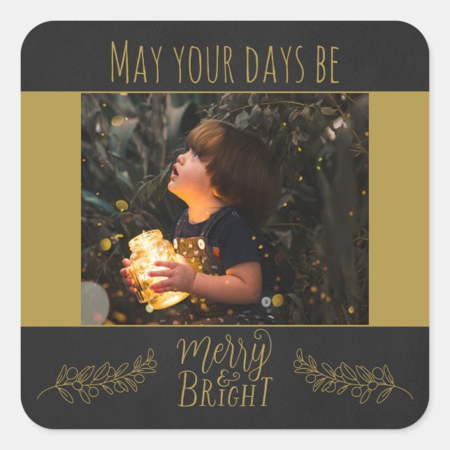 Chalkboard black and gold with picture Christmas Square Sticker (Front)
