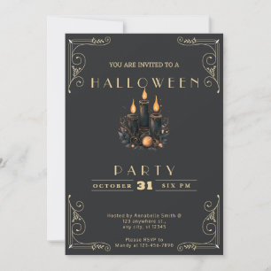Chalkboard Black & Gold Black Candles Halloween Invitation