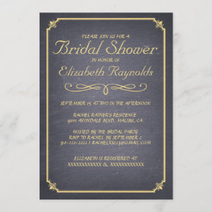 Chalkboard Black & Gold Bridal Shower Invitations