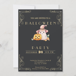 Chalkboard Black & Gold Ghost Halloween Invitation