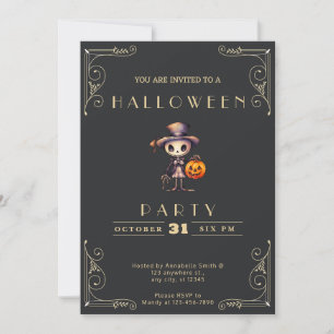 Chalkboard Black & Gold Ghoul Top Hat Halloween Invitation