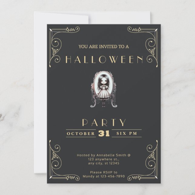 Chalkboard Black & Gold Gothic Victorian Halloween Invitation (Front)