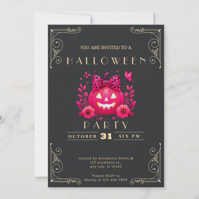 Chalkboard Black & Gold Jack-O' Lantern Halloween Invitation (Front)